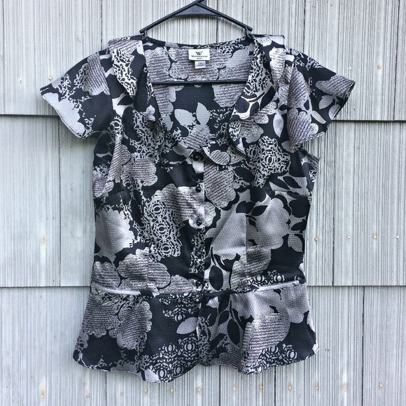 Worthington Black and Silver Floral Blouse - Petite Medium - Picture 7 of 8